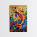 Colorful Tropical Fish, Ocean Wall Art, Coastal Sea Life Painting, Framed Canvas Print, Underwater Theme, Bathroom Decor, Bold Nautical Style