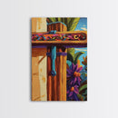 Tropical Rustic Detail Painting, Framed Canvas Print, Coastal patio wall decor, boho island house art, summer wall accent