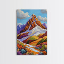 Mountain Peak, Snowy Landscape, Autumn Vibes, Nature Escape, Framed Canvas Print, Boho Wall Art, Fall Mountainscape, Living Room Wall Art