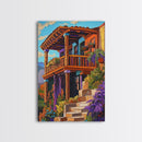 Rustic Balcony View, Desert Garden Colors, Southwest Home Art, Framed Canvas Print, Living Room Wall Art, Boho Summer Decor