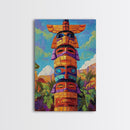 Totem Pole Painting, Tribal Inspired Decor, Canvas Print, Vibrant Wall Art, Boho Art Style, Entryway Statement Art, Unique Cultural Art