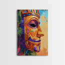 Tribal Mask Side, Exotic Face Wall Decor, Canvas Print, Cultural Art Style, Office Accent Art, Tiki Mask Inspired Home Wall Art