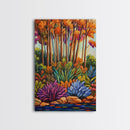 Autumn Forest, Leaves Colorful, Framed Canvas Print bright fall foliage nature painting, botanical boho forest scene, Kitchen Wall Art