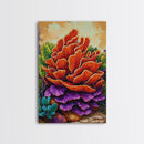 Succulent, Cactus, Orange, Purple, Framed Canvas Print, Bold desert succulent bloom art in orange and purple, living room statement piece