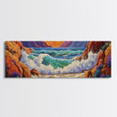 Ocean Wave, Rocky Coast, Vibrant Sunset, Nature Seascape, Framed Canvas Print, Coastal Wall Art, Beach Bathroom Decor, Colorful Seascape Art