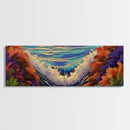 Sunset Waves, Floral Reef, Coastal Water, Colorful Nature, Framed Canvas Print, Bathroom Wall Art, Beach Vibes, Bright Seascape Art