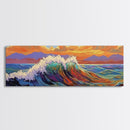 Ocean Wave Sunset, Vibrant Seascape Painting, Tropical Horizon Scene, Framed Canvas Print, Coastal Wall Art, Nautical Decor