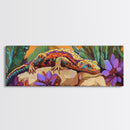 Vibrant Lizard Art, Desert Gecko Painting, Succulent Garden Colors, Framed Canvas Print, Eclectic Kitchen Wall Decor, Animal Art