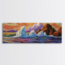 Iceberg Ocean Scene, Arctic Sunset Painting, Majestic Ice Waterscape, Framed Canvas Print, Coastal Wall Art, Winter Home Decor