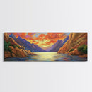 Sunset Lake, Mountain Reflection, Nature Glow, Framed Canvas Print, Scenic Wall Art, Autumn Decor, Cabin Artwork, Rustic Landscape Art