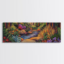 Woodland Path, Peaceful Stream, Vibrant Forest, Tranquil Nature, Framed Canvas Print, Office Wall Art, Nature Trail Decor