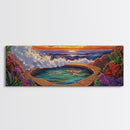 Ocean Hot Spring, Tropical Spa Scene, Sunset Serenity, Coastal Zen, Framed Canvas Print, Relaxation Art, Bohemian Wall Art