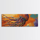 Vibrant Jellyfish, Ocean Creature, Sunset Sky, Living Room Decor, Framed Canvas Print, Coastal Wall Art, Bright Colorful Boho Art