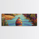 Buoy Painting, River Calm, Coastal Reflection, Peaceful Dock, Canvas Print, lake cabin art, nautical wall decor, colorful waterway scene