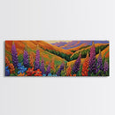 Wildflower Valley View, Bright Floral Mountain Art, Nature Inspired Painting, Framed Canvas Print, Kitchen or Bedroom Wall Decor