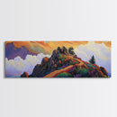 Mountain Peak Trail, Vibrant Sunset Hike Scene, Nature Adventure Wall Art, Framed Canvas Print, Boho Office or Den Decoration
