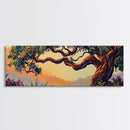 Majestic Tree Sunset, Enchanted Forest Landscape, Whimsical Nature Wall Art, Framed Canvas Print, Zen Bedroom or Entryway Decor