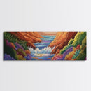 Canyon Stream Bloom, Colorful Desert River Scene, Vibrant Nature Painting, Framed Canvas Print, Southwest Living Room or Office Art