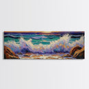 Crashing Waves Sunset, Seaside Landscape Art, Modern Beach Wall Decor, Living Room Accent, Framed Canvas Print, Coastal Vibes