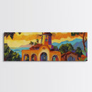 Sunset Windmill, Coastal Hills Art, Tropical Landscape Decor, Warm Color Wall Art, Living Room Accent, Framed Canvas Print