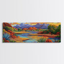 Desert River Colors, Southwest Landscape, Mountain Sunset, Framed Canvas Print, Living Room Wall Art, Earthy Tones, Fall Boho Decor