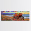 Wagon Beach, Country Ocean, Sunset Retreat, Rustic Cart, Framed Canvas Print, Farmhouse Coastal Art, Entryway Western Decor