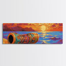 Mosaic Drum, Sunset Rhythm, Tribal Ocean, Desert Music, Framed Canvas Print, Eclectic Art, Living Room Music Wall Piece