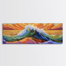 Vibrant Ocean Wave, Coastal Wall Art, Bold Sunset Seascape, Framed Canvas Print, Colorful Beach Decor, Nautical Bathroom Art
