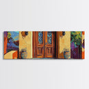 Spanish Doorway Scene, Rustic Entrance Art, Bold Exterior Decor, Framed Canvas Print, Hallway Wall Art, Mediterranean Style