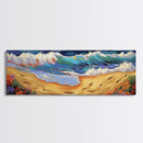 Coastal Wave Art, Beach Shore, Ocean Spray, Sunset Sea Framed Canvas Print, Living Room Wall Art, Modern Tropical Decor