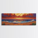Sunset Coastline, Dramatic Sky, Evening Surf, Autumn Horizon Framed Canvas Print, Dining Room Wall Art, Moody Coastal Art