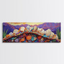Colorful Shell Art, Coastal Mountain Decor, Ocean Nature Vibes, Beach Shell Wall, Framed Canvas Print, Living Room Coastal Boho Art