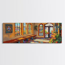 Sunlit Adobe Room, Southwest Architecture Art, Spanish Villa Scene, Rustic Warm Tones, Framed Canvas Print, Hallway Hacienda Decor
