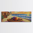 Sunset Beach, Ocean Fruit Bowl, Coastal Vibes, Framed Canvas Print, Tropical Kitchen Wall Art, Colorful Seaside Home Decor