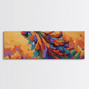 Tropical Parrot, Feathers Bloom, Jungle Vibes, Framed Canvas Print, Bright Animal Wall Art, Boho Living Room Decor, Bold Colors