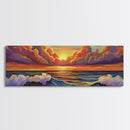 Dramatic Clouds, Sunset Sea, Ocean Glow, Framed Canvas Print, Bold Coastal Wall Art, Colorful Living Room Decor, Dreamy Seascape Style