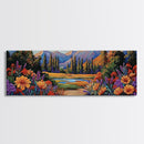 Wildflower Trail Art, Mountain Landscape, Framed Canvas Print, Nature Inspired Decor, Boho Living Room Wall Art, Vibrant Floral Scene