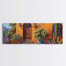 Desert Doorway, Cactus House, Warm Entryway, Framed Canvas Print, Southwest Wall Art, Rustic Kitchen Decor, Boho Style Exterior Scene