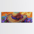 Sun Hat Painting, Floral Accent, Bold Texture, Summer Vibes, Framed Canvas Print, Boho Wall Art, Bedroom or Dressing Room Decor