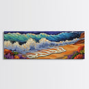 Crashing Waves, Sunset Sea, Bold Ocean Art, Framed Canvas Print, Vibrant Beach Wall Decor, Bathroom Nautical Theme, Color Splash Style