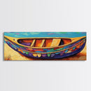 Colorful Canoe Art, Vibrant Coastal Boat, Tropical Beach Vibes, Canvas Print, Boho Beach Decor, Nautical Wall Art, Bathroom Art