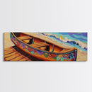 Floral Canoe Painting, Beachside Dock Art, Coastal Decor Accent, Canvas Print, Nautical Wall Art, Boho Beach House Living Room