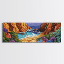 Hidden Cove Painting, Succulent Cliffside Beach, Colorful Ocean Art, Canvas Print, Desert Coastal Wall Art, Boho Nature Decor