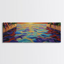 Sunset Infinity Pool, Tropical Water Reflection, Vibrant Resort View, Canvas Print, Bathroom Wall Art, Dreamy Landscape, Modern Art