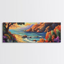 Tranquil Beach, Ocean Breeze, Sunset Cliffs, Canvas Print, Vibrant Seascape Wall Art, Coastal Living Room Decor, Boho Beach Art