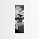Weathered House, Abandoned Shack, Reflection Lake, Framed Canvas Print, Rustic cabin wall art, Fall entryway decor, Moody farmhouse aesthetic