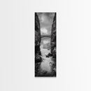 Sea Arch, Cliff Bridge, Coastal Landscape, Dramatic Ocean View, Black and White Framed Canvas Print, Bathroom Art, Hallway Wall Art
