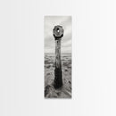 Driftwood Totem, Coastal Pillar, Ocean Beach Monochrome, Framed Canvas Print, Rustic Wall Art, Boho Bedroom Decor, Nature Photography