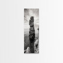 Coastal Rock, Ocean Tower, Nature Photography, Framed Canvas Print, Minimalist Wall Decor, Living Room Wall Art, Black and White Seascape