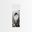 Rowboat Stillness, Peaceful Waters, Lake Canoe, Canvas Print, Entryway Wall Art, Minimalist Home Decor, Black and White Photography